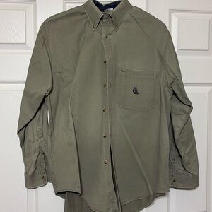 Nautica 100% cotton long sleeve button down shirt. Medium. Khaki green
